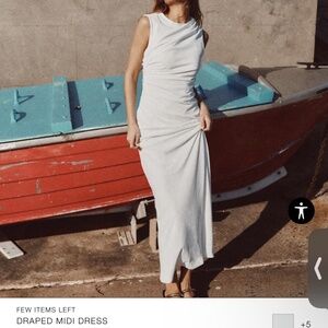 White ZARA Dress - Draped Midi Dress